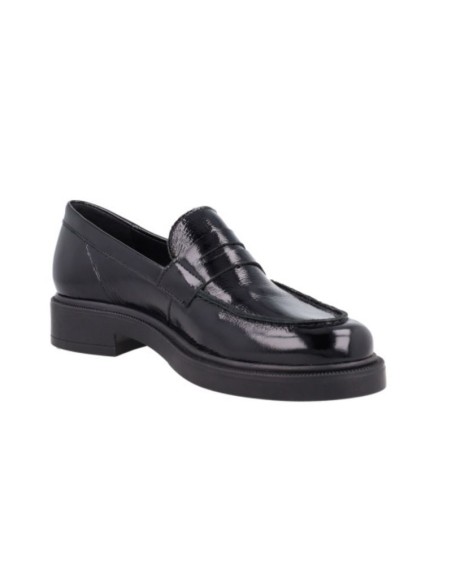 Mocasines de mujer de piel con aplique metálico color negro