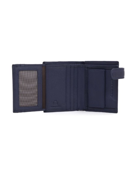 Cartera de piel cosido artesano color azul