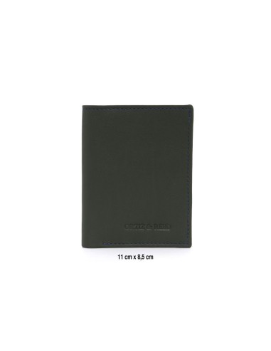 Cartera de piel con costura en contraste color verde