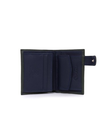 Cartera de piel con costura en contraste color verde