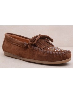Beige suede women's mocassins