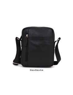 Bandolera de piel cosido artesano color negro