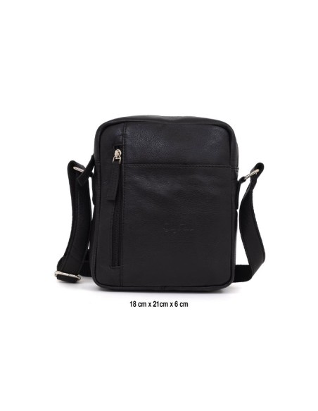 Black leather shoulder bag for men