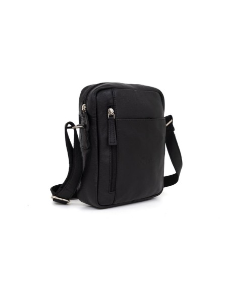 Black leather shoulder bag for men