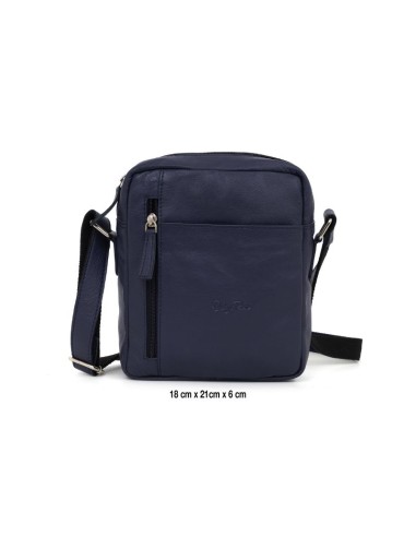 Blue leather shoulder bag for men