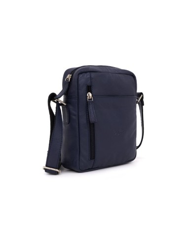 Blue leather shoulder bag for men