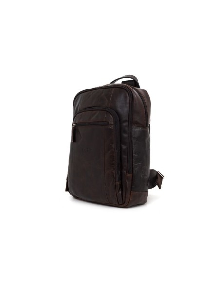 Mochila de piel cosido artesano color marrón