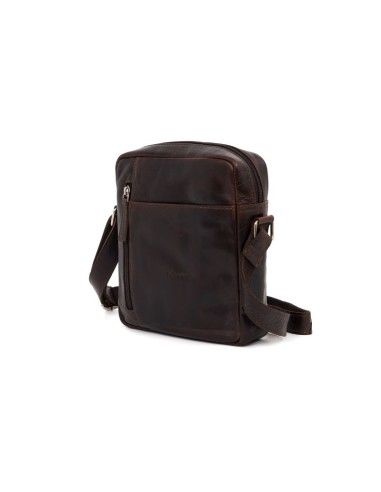 Brown leather shoulder bag for men