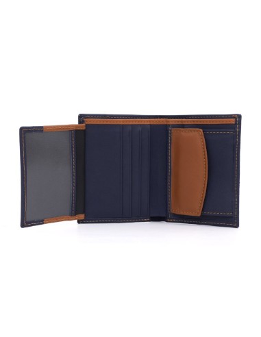 Cartera de piel con costura en contraste color azul