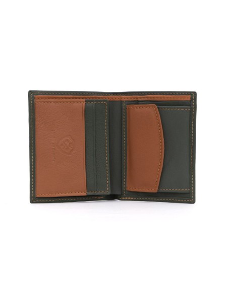 Cartera de piel con costura en contraste color verde