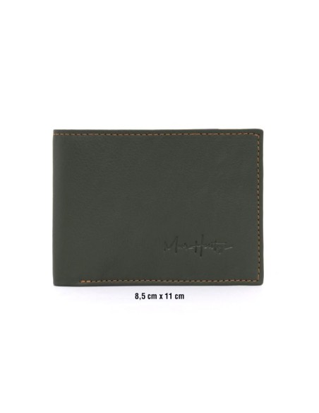 Cartera de piel con costura en contraste color verde