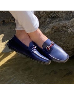 Blue leather moccasin