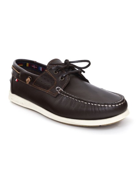 Brown leather boat shoe