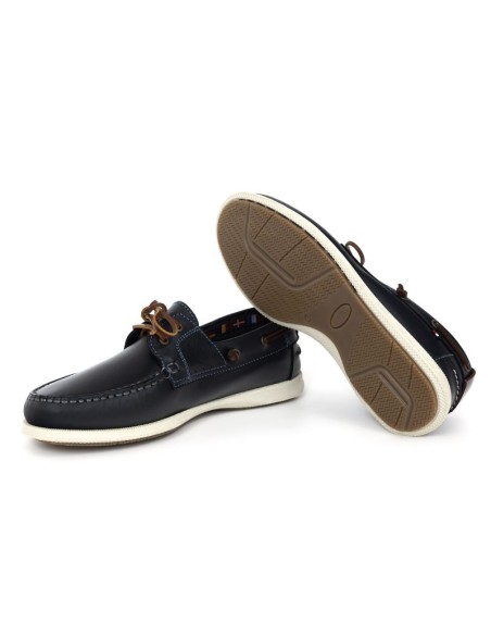 Blue leather boat shoe