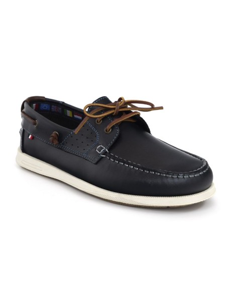 Blue leather boat shoe