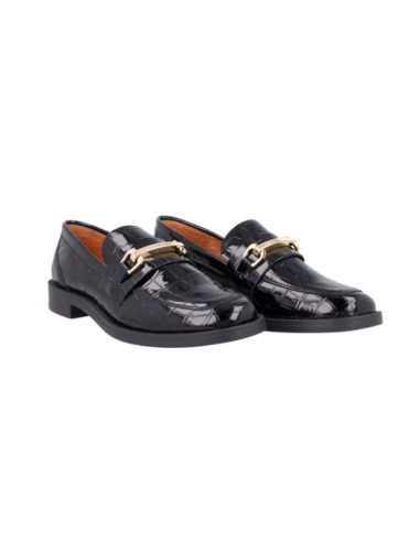 Black leather women's mocassins