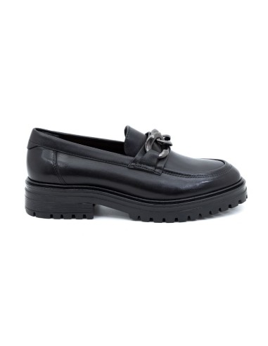 Black leather women's mocassins