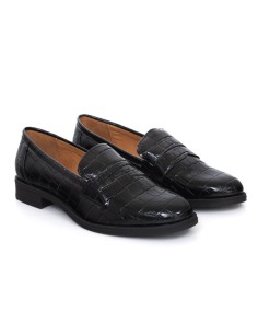 Black leather women's mocassins
