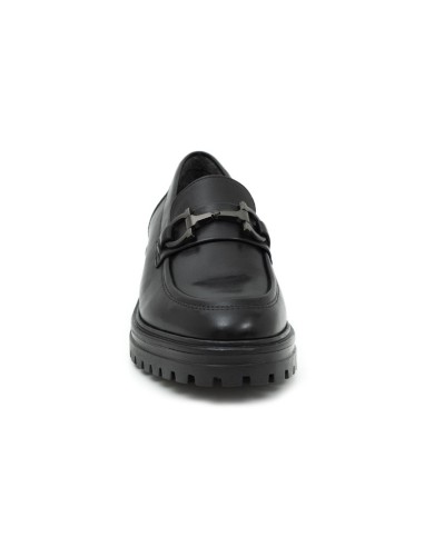 Black leather women's mocassins
