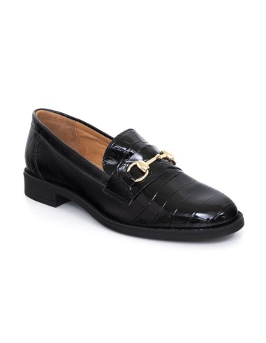 Black leather women's mocassins