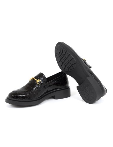 Black leather women's mocassins