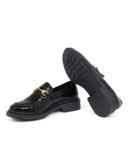 Black leather women's mocassins