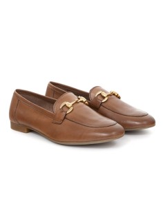 Mocasines de mujer de piel con aplique metálico color cuero