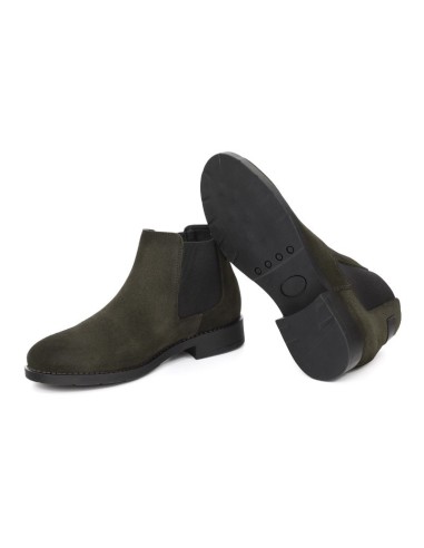 Green suede leather and plain leather women's boots