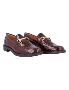 Burgundy leather women's moccasins