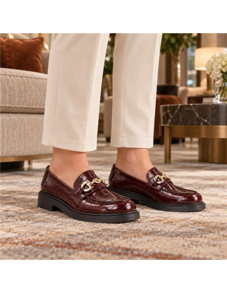 Burgundy leather women's moccasins