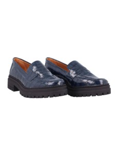 Blue leather women's moccasins