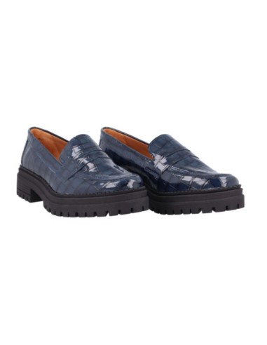 Blue leather women's moccasins