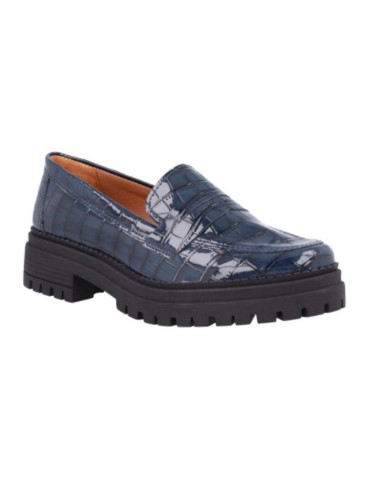 Blue leather women's moccasins