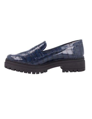 Blue leather women's mocassins