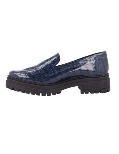Blue leather women's mocassins