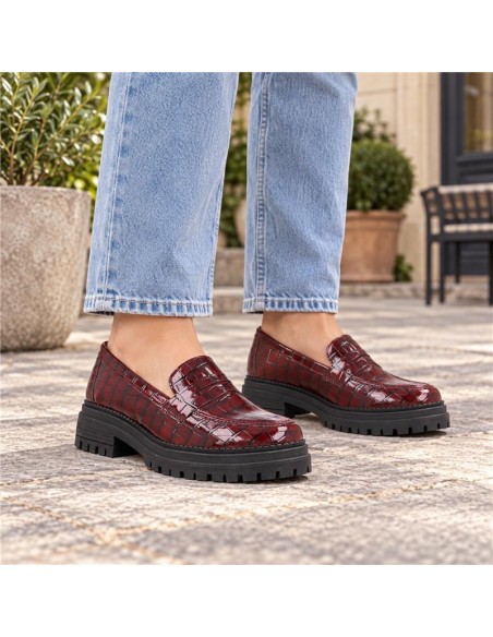 Burgundy leather women's moccasins