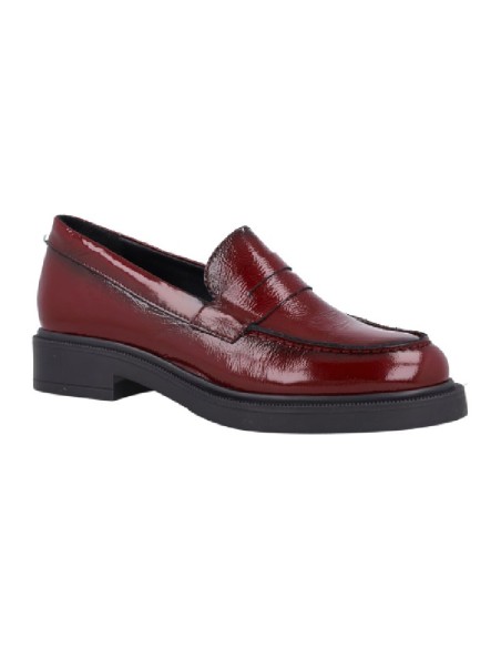 Burgundy leather women's moccasins