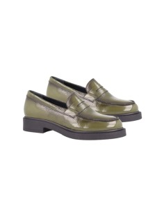 Green leather women's mocassins
