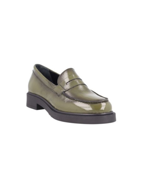 Green leather women's moccasins