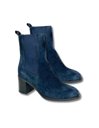 Botines de mujer de piel acabado a mano color azul