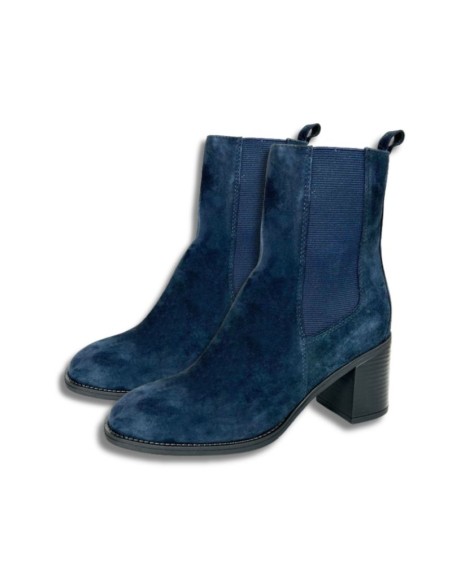 Botines de mujer de piel acabado a mano color azul