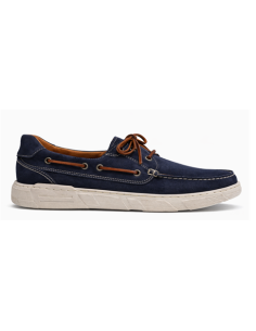 Blue leather boat shoe
