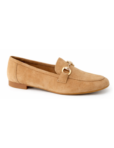 Beige leather women's mocassins