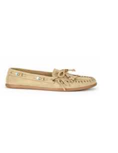 Mocasines de mujer de ante con flecos color beige