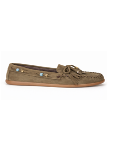Green suede women's mocassins