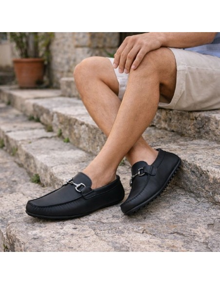 Mocassin de peau le noir MOCBUCKLE-NEGRO