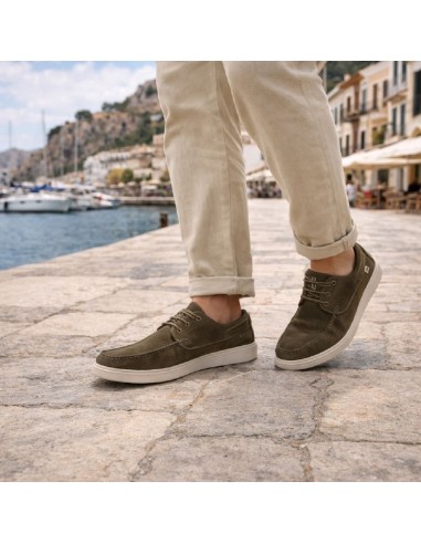 Green suede boat shoe