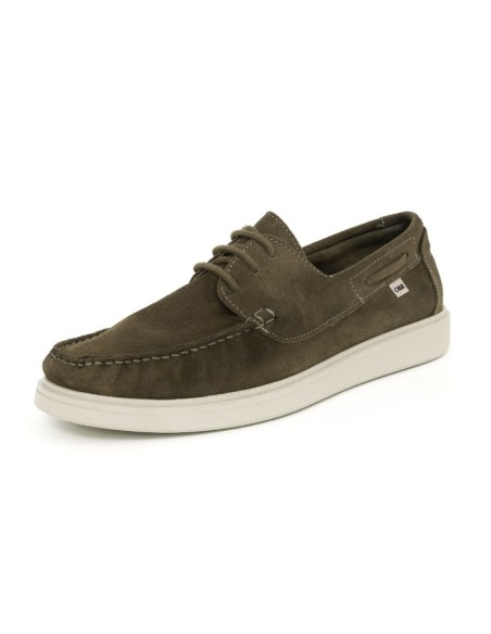 Green suede boat shoe