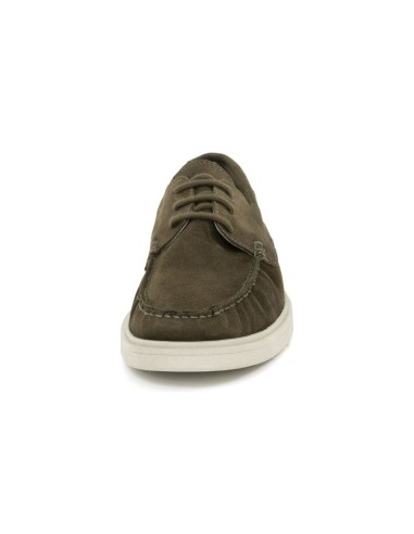 Green suede boat shoe