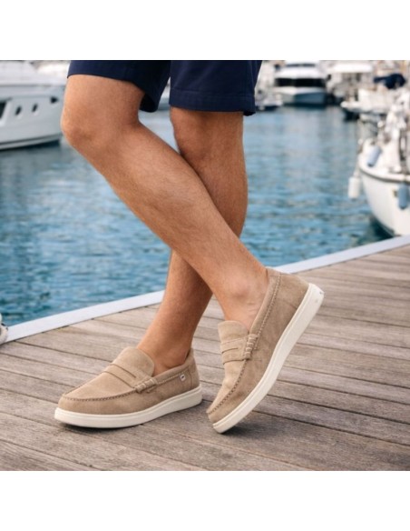 Beige suede boat shoe